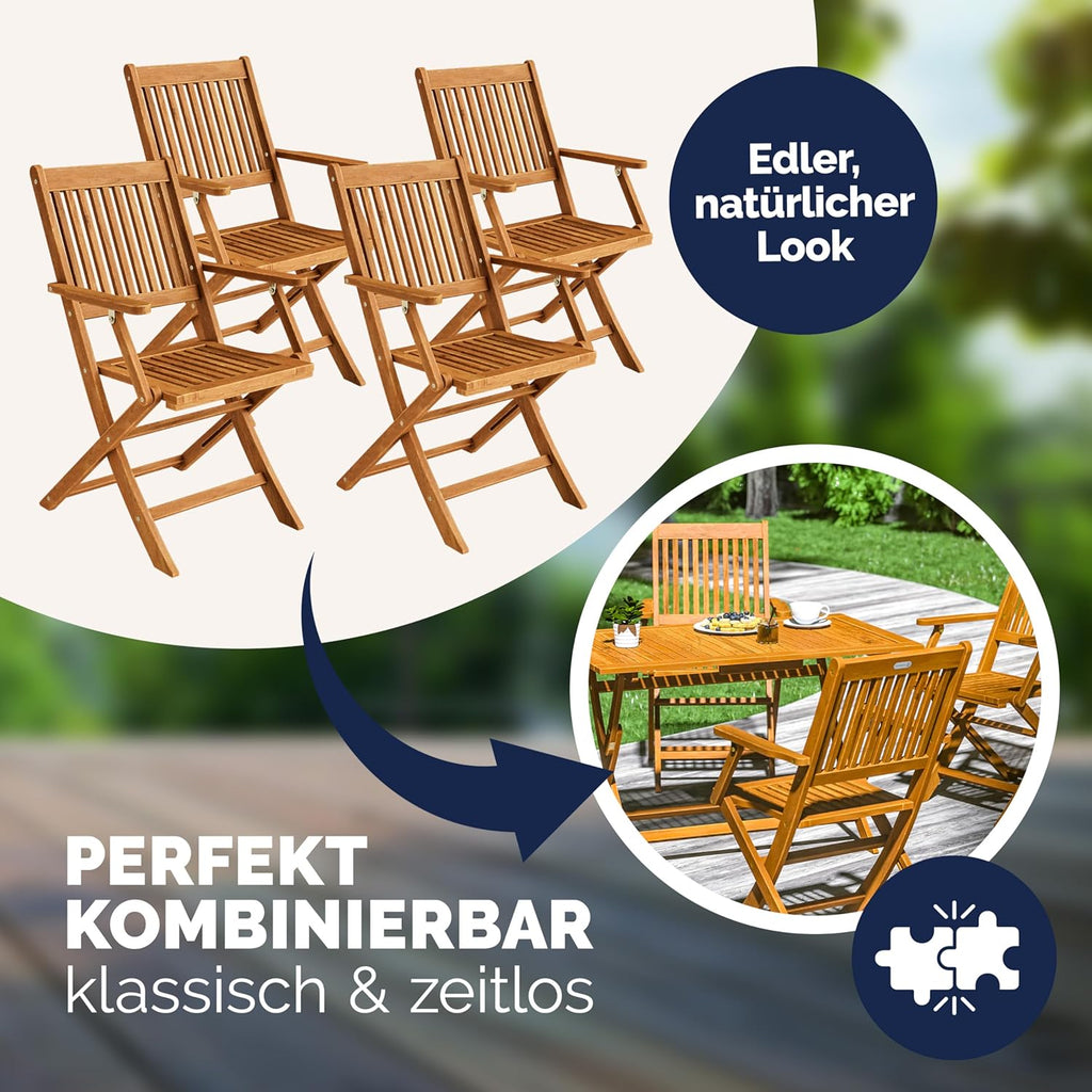 Casaria Set de 4 sillas de jardín Sydney, madera de acacia certificada FSC®, silla plegable, respaldo alto, sillón de jardín plegable