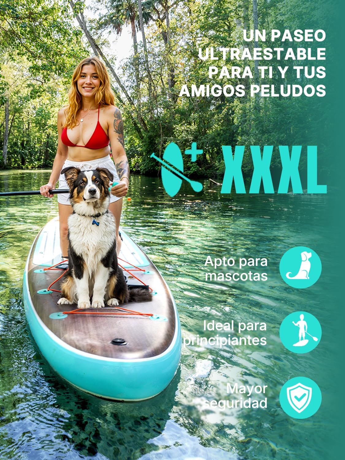 Niphean (Extra Grande) Tabla de Paddle Surf Hinchable para 2+1 Personas/Familia, Paddle Surf con Aleta Equilibrada (Apto para Principiantes), Funda Impermeable, Tabla SUP para Adultos, Regalo