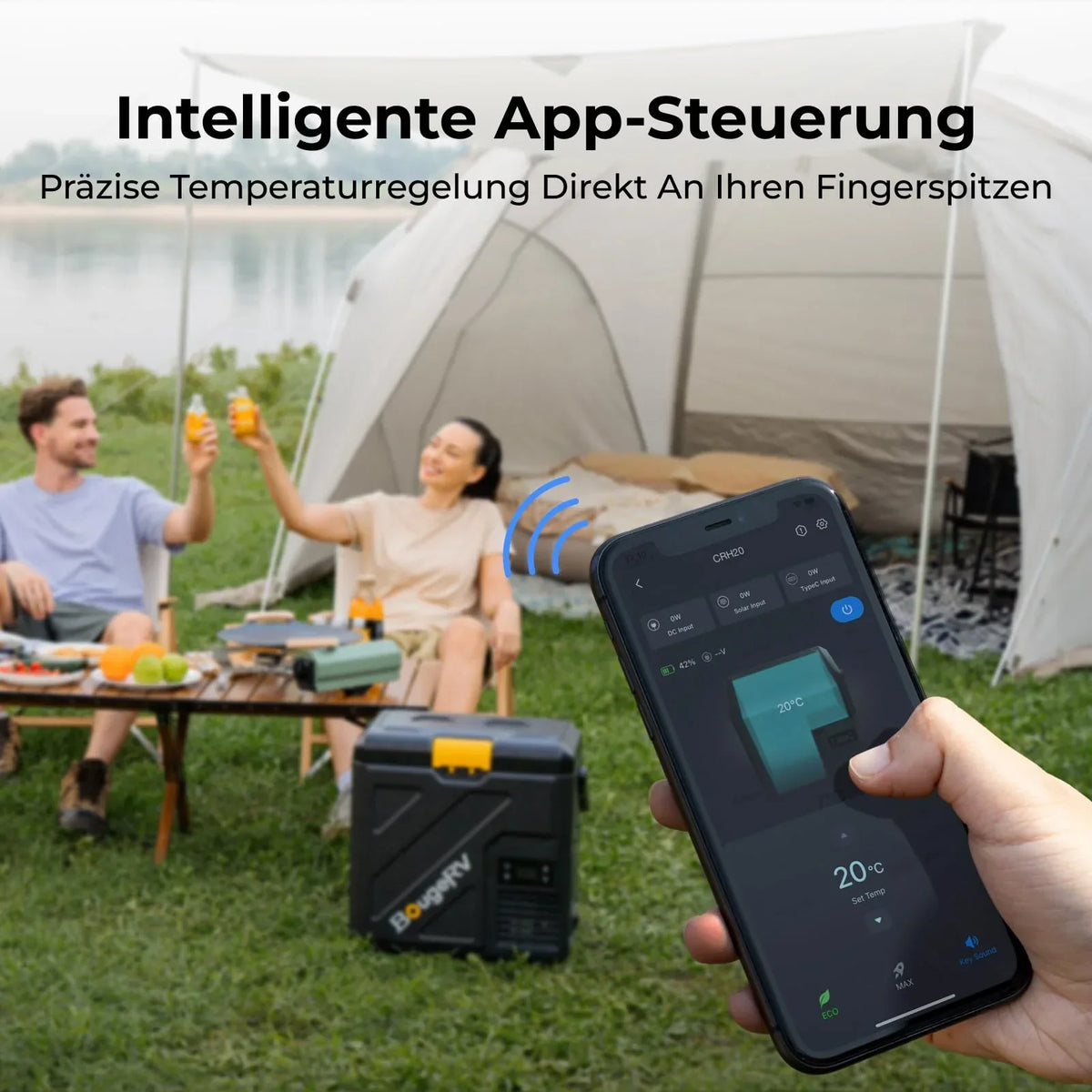 Nevera de compresor BougeRV CRH20 20L, batería 240Wh, -20°C a 20°C, control por app IPX4, 12V/24V/230V, camping y viajes 2026