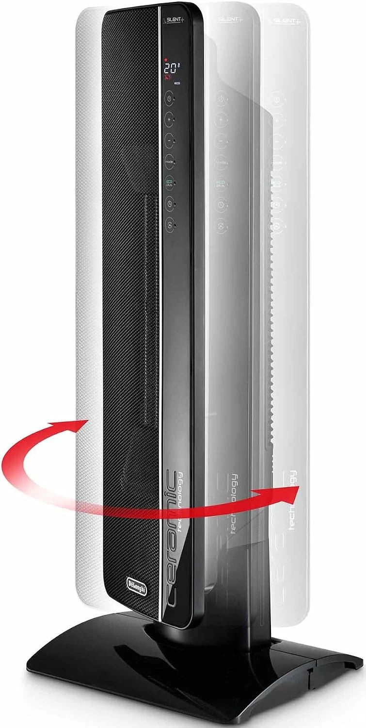 De'Longhi Grzejnik ceramiczny TCH8993ER.BC, ceramiczny termowentylator z 3 stopniami ogrzewania do pomieszczeń do 70 m³, technologia Silent, obrotowa podstawa, timer 24 h, funkcja ochrony przed