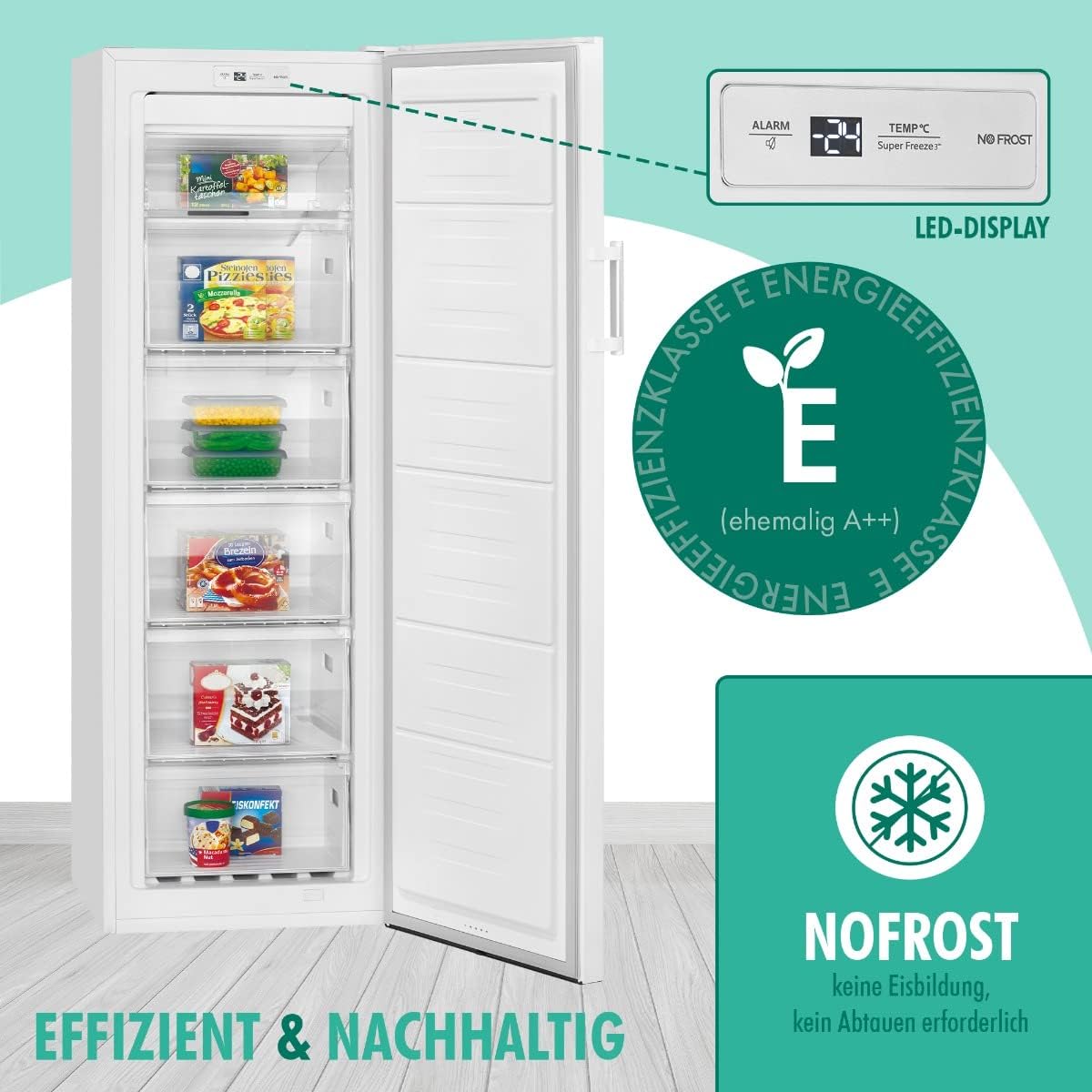 Congelador Bomann® NoFrost, congelador independiente, 194 litros de capacidad neta | No Frost: nunca más tendrá que descongelar, función de congelación rápida y sistema MultiAirflow | Bisagra de puerta reversible | GS 7326.1