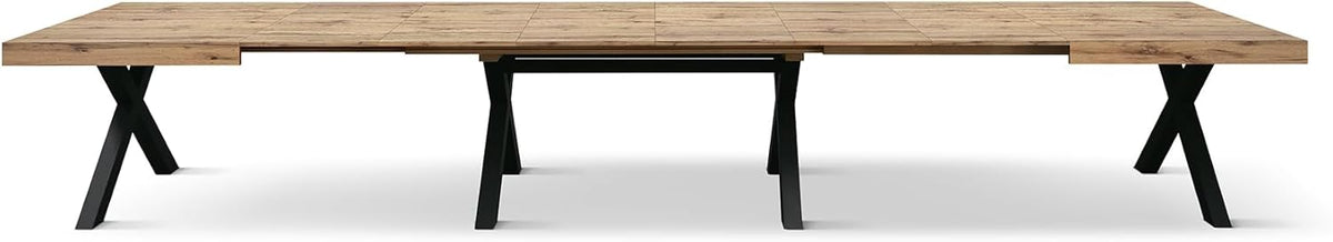 PAZZO DESIGN Mesa extensible Roberta, mesa de salón, mesa de cocina, roble rústico, patas negras en forma de X, de 180 a 480 cm, hecho en Italia - id_2005