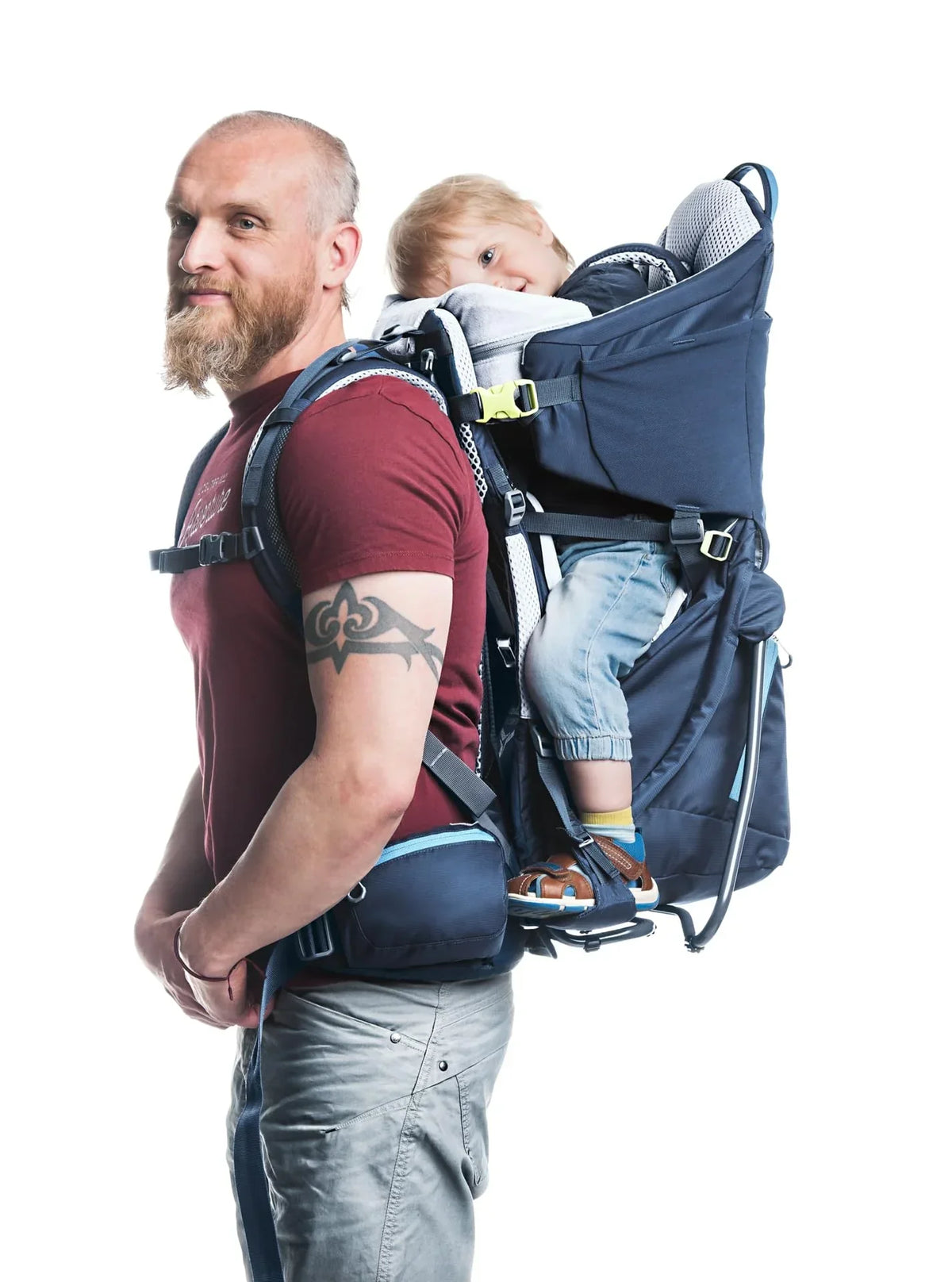 Mochila portabebés Kid Comfort con longitud de espalda ajustable, asiento infantil, toldo, aletas de cadera VariFlex, hasta 22 kg, azul