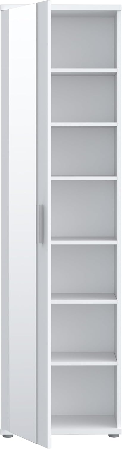 Zapatero Forte NET106 blanco 50, mueble de recibidor estrecho con 6 estantes y frente de espejo, pasillo, recibidor, madera, blanco, 50,2 cm de ancho x 179,1 cm de alto x 34,8 cm de profundidad