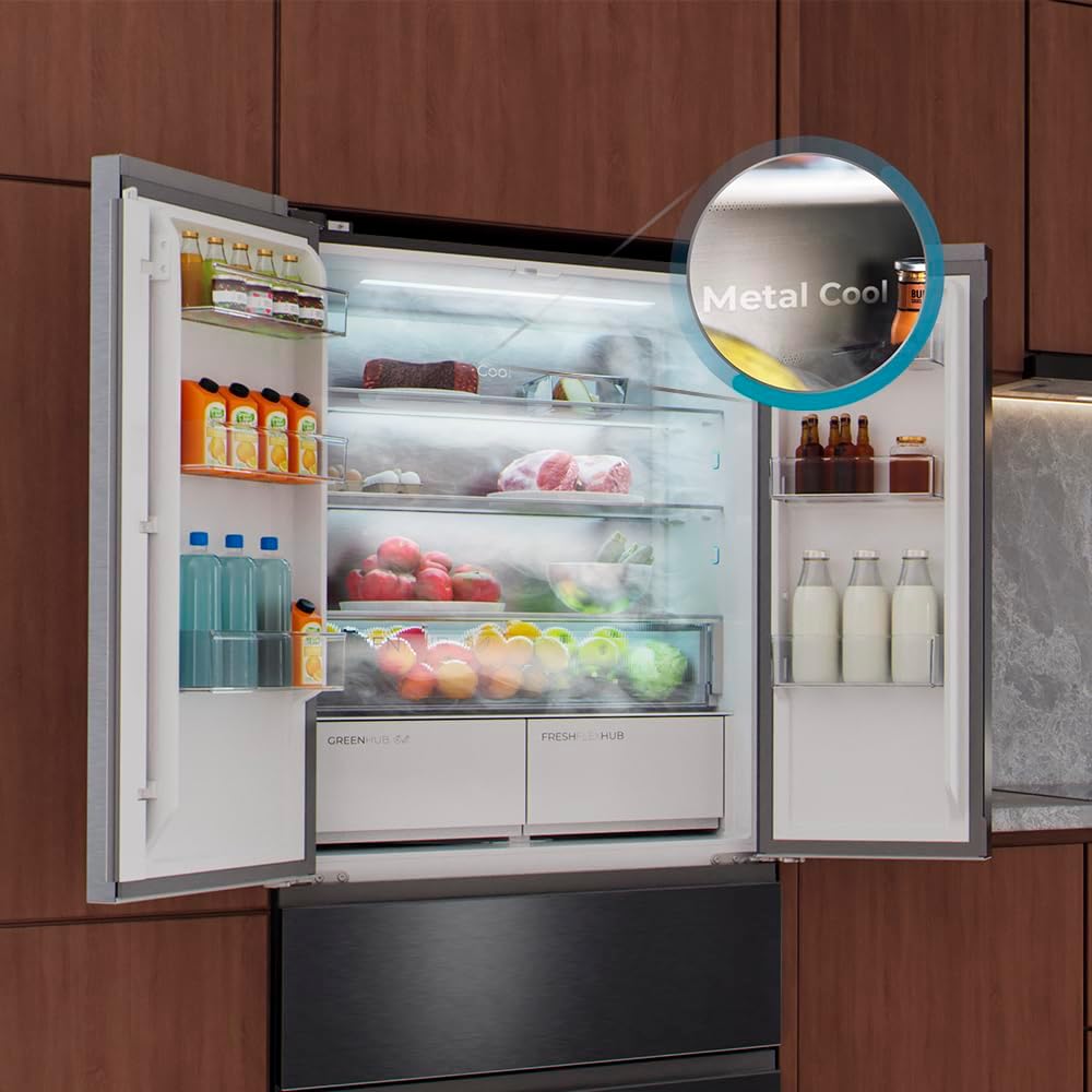 Frigorífico de 4 puertas Cecotec tipo puerta francesa, semi-integrable, 458 L, Total No Frost, Bolero CoolMarket F2D 458 SBI Dark E, 189 cm de altura y 83 cm de ancho, MetalFlexCooling, compresor Inverter