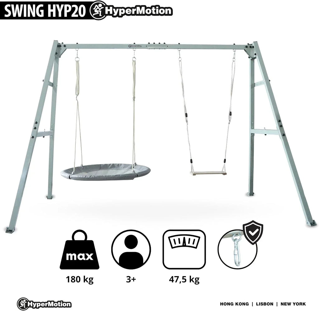 Columpio doble con estructura de acero ZEST SWING HYP2014, capacidad de carga de 180 kg, con columpio nido y hamaca para jardín