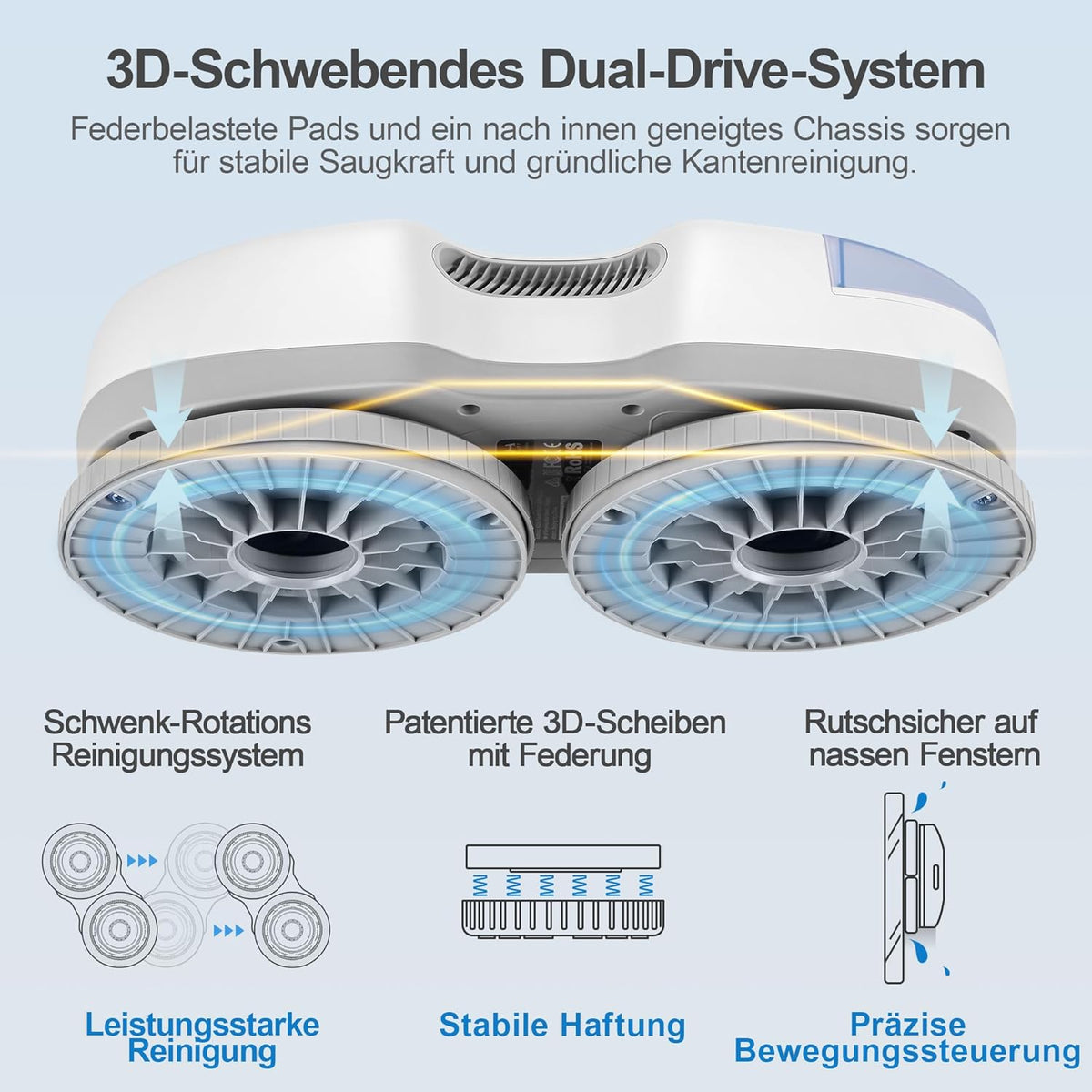 Robot limpiacristales HUTT S7 con función de pulverización activa, potencia de succión de 6500 Pa, almohadilla flotante 3D, limpiador de ventanas eléctrico automático con depósito de 80 ml, protección múltiple, 8 paños de limpieza, maletín de transporte