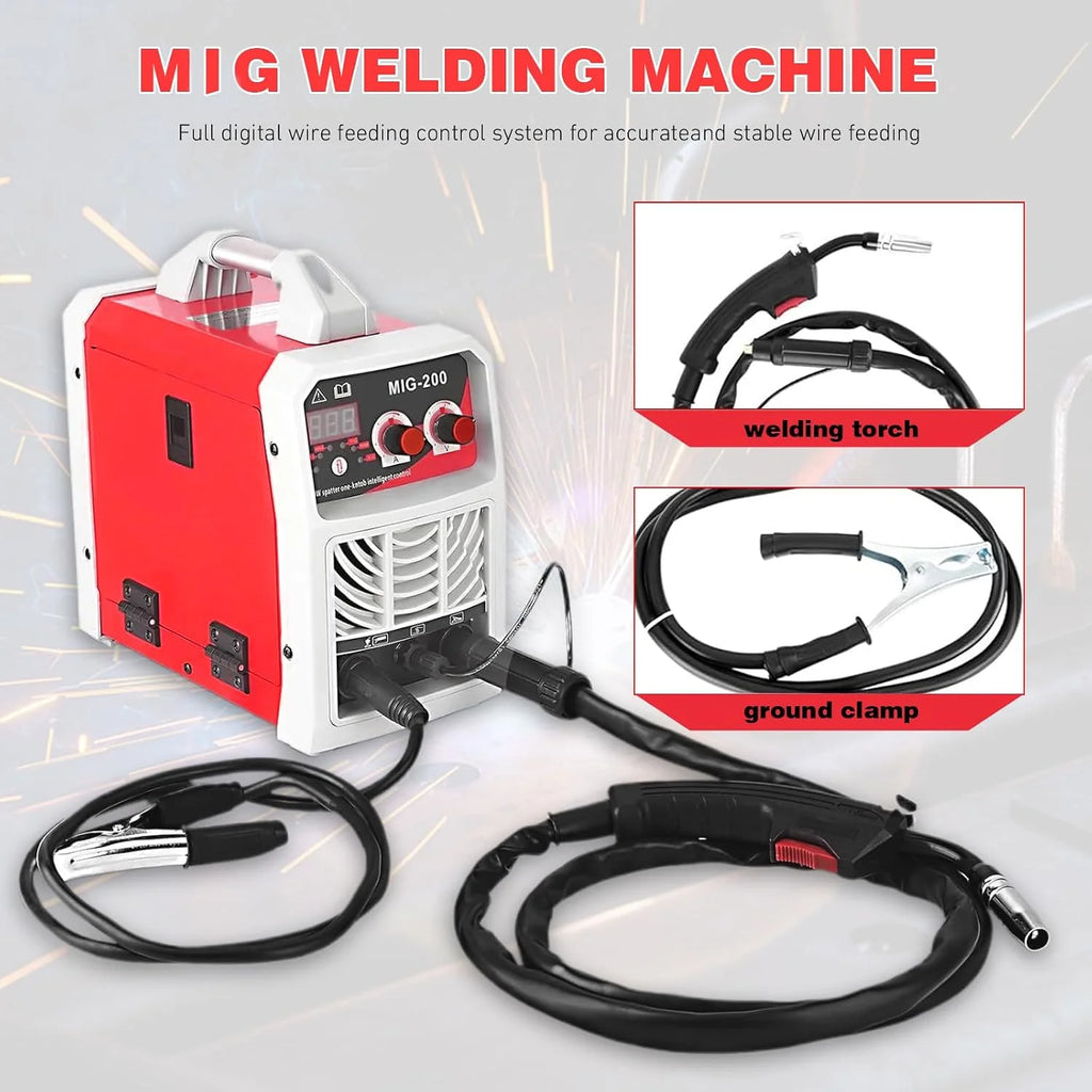 Spawarka MIG-200 3 w 1, inwerter IGBT 230 V, spawarka MIG/TIG/ARC z cyfrowym wyświetlaczem LED, przenośna spawarka do domowego majsterkowania, garażu samochodowego i profesjonalnego użytku