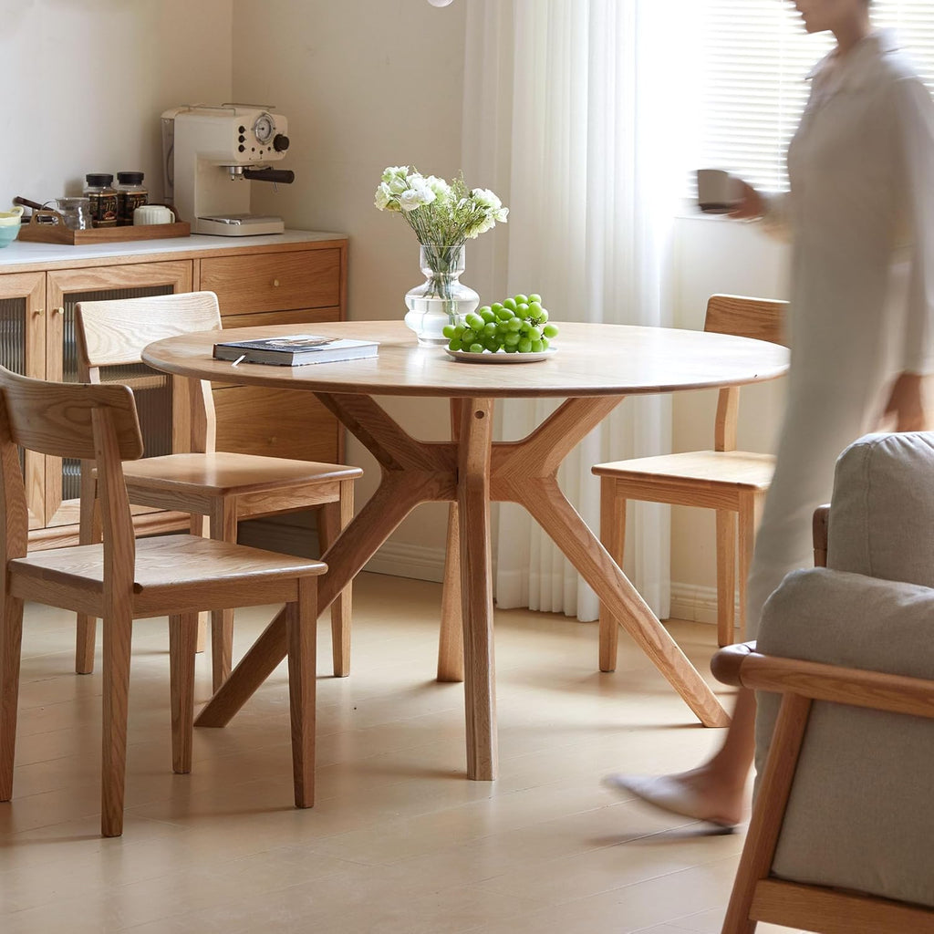 Mesa de comedor de madera maciza de roble YESWOOD, mesa redonda de 120 cm, 0% chapa, mesa de cocina moderna, mesa de comedor redonda, estable, mesa para 4-6 personas, 120x120x74,8 cm, color natural