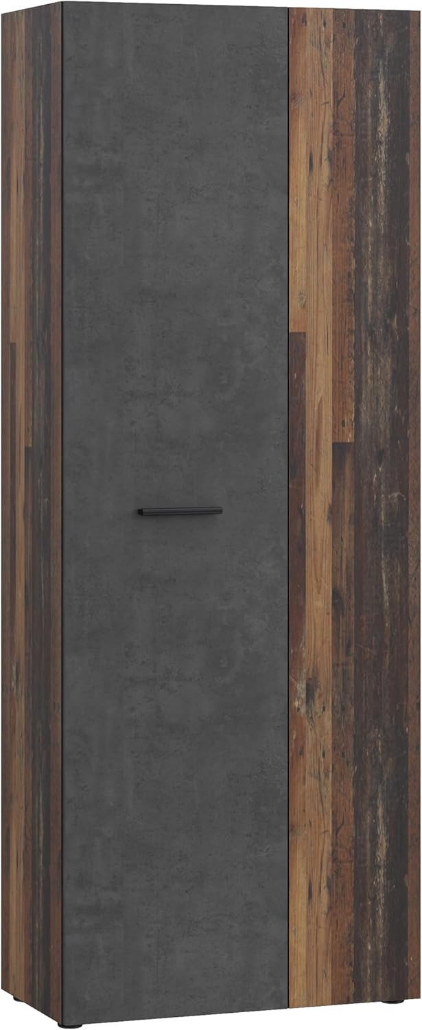 Forte NET106 Armario 70 180, armario multiusos, armario para aspiradora, armario de almacenaje, armario de puertas batientes, 2 puertas con estantes, decoración hormigón/madera roble vintage, 68,7 cm de ancho x 181,1 cm de alto x 36,5 cm de profundidad