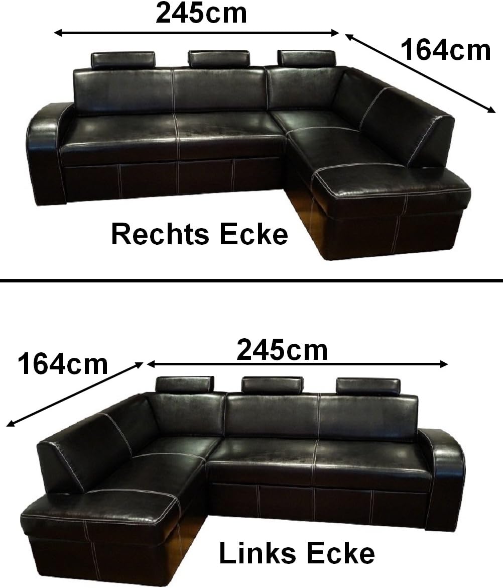 Sofá esquinero de piel auténtica Antalya II 3 plazas 245 x 164 cm con función de cama, arcón y reposacabezas, sofá en esquina de cuero auténtico marrón antiguo 3000