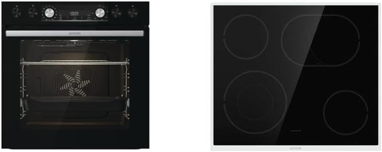 Set de horno empotrable Gorenje con aire caliente Inox Set 4 con placa vitrocerámica / 77 litros / ExtraSteam / GentleClose & Open / EcoClean / AirFry / PizzaMode / PerfectGrill / guías telescópicas / aspecto inox