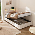 Cama tapizada de 90x200 cm con iluminación LED, USB y canapé hidráulico – Cama individual juvenil con almacenamiento, somier y cabecero, terciopelo beige, sin colchón (Beige-3, 90x200 cm)