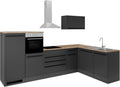 Cocina esquinera JAZZ 4 sin electrodomésticos en forma de L, negro mate y acabado roble Lanzelot