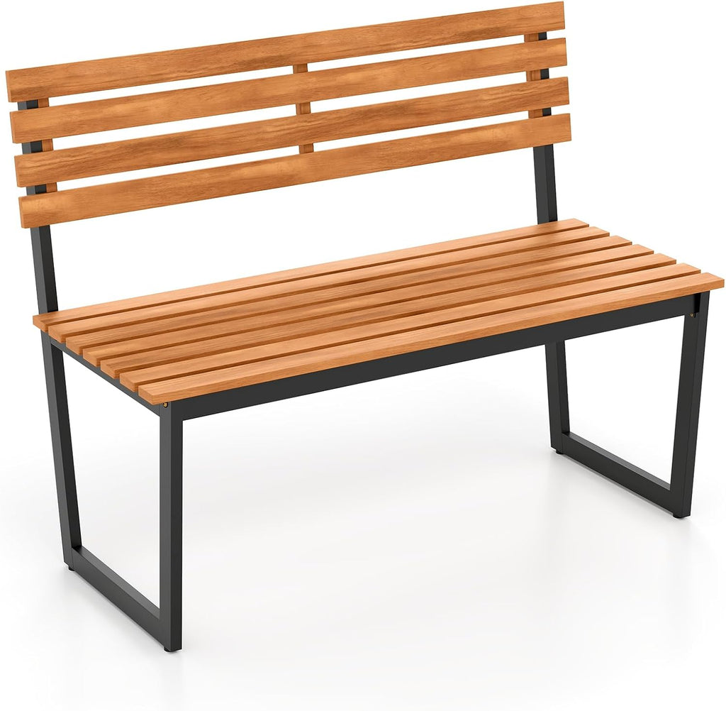 COSTWAY Gartenbank Holz, Holzbank wetterfest, 2-Sitzer Sitzbank aus Akazienholz, Balkonbank mit Metallrahmen, Terrassenbank bis 360 kg belastbar, Parkbank für Garten, Balkon, Terrasse