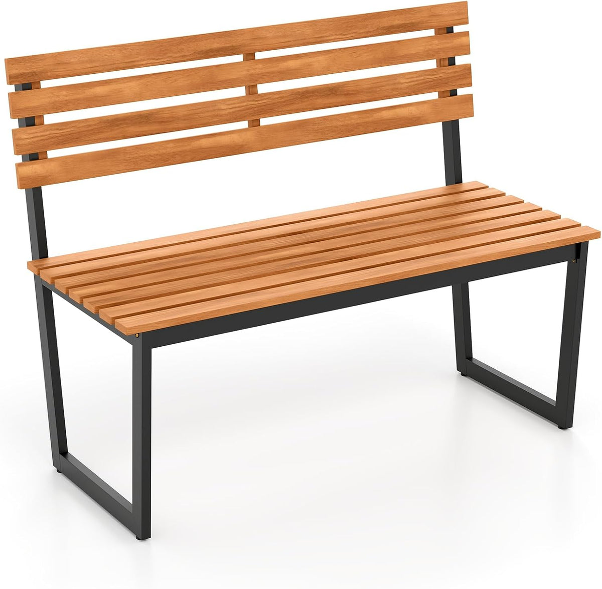 COSTWAY Gartenbank Holz, Holzbank wetterfest, 2-Sitzer Sitzbank aus Akazienholz, Balkonbank mit Metallrahmen, Terrassenbank bis 360 kg belastbar, Parkbank für Garten, Balkon, Terrasse