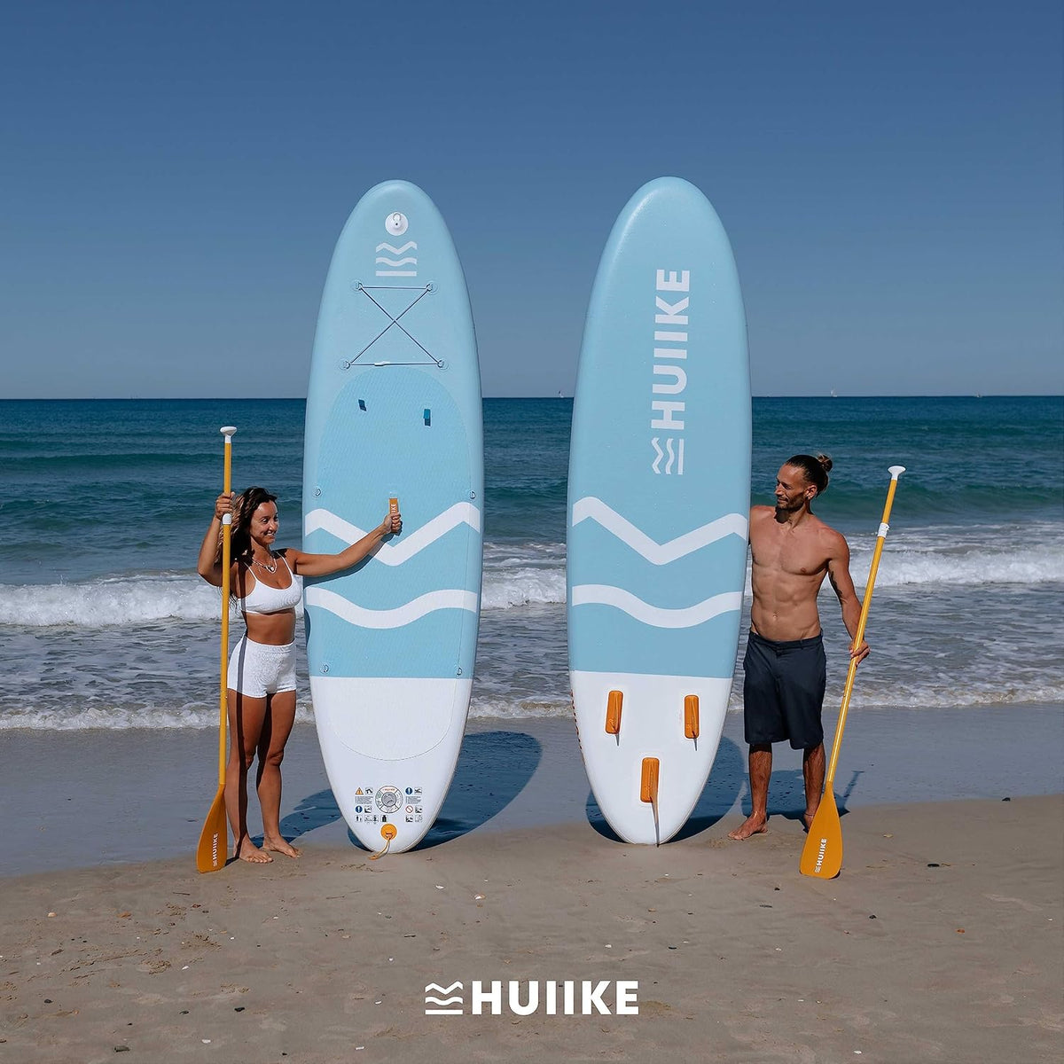 Tabla de Stand Up Paddle HUIIKE con accesorios, remo, aletas, correa, bomba y mochila. Tabla de SUP inflable de gran estabilidad y resistencia. Convertible en kayak, 305-365 cm, soporta 130-170 kg.