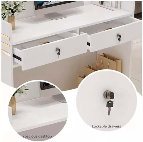 Mostrador de recepción moderno con 2 cajones con cerradura, mesa de caja para comercios, cajeros, recepción, muebles de oficina elegantes para espacios profesionales