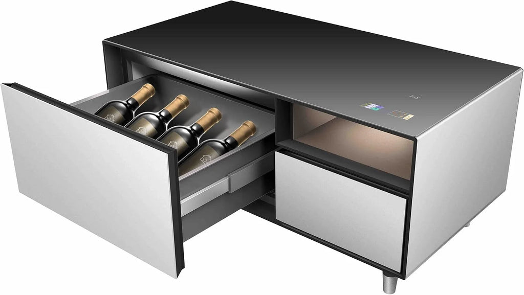 Emerio MusicFridge – połączenie chłodziarki do napojów (68 l) z zamrażarką (14 l), soundbar i stołem lounge, Bluetooth, 2 x USB, 1 x USB-C, dźwięczny dźwięk, przyciski czujników, powierzchnia z