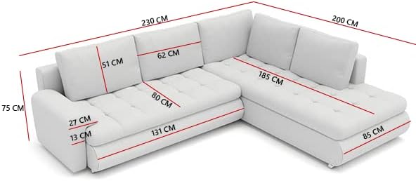 Sofá esquinero Tokio V con función cama. El mejor sofá cama. Sofá rinconera con arcón. Mueble de salón tapizado. Mobiliario (LAWA 09 + Soft 17 Izquierda), 200x75x230
