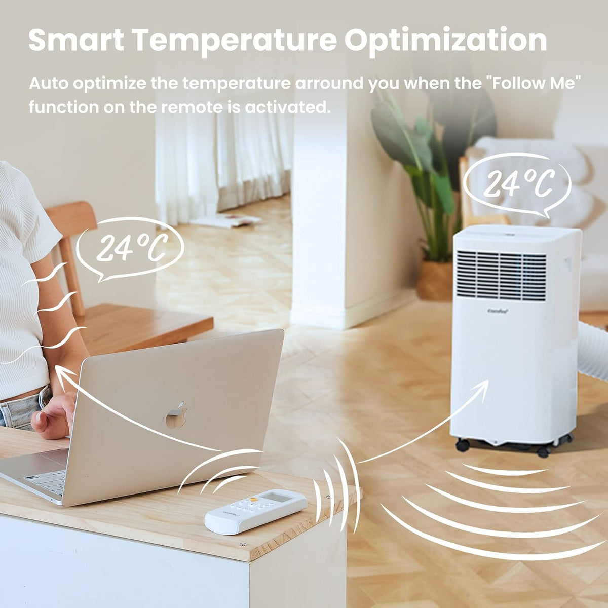 Aire acondicionado portátil Comfee Breezy Cool Pro 2.6, 9000 BTU 2,6 kW, refrigeración, ventilación y deshumidificación, control por aplicación, para habitaciones de hasta 88 m³ (33 m²), aire acondicionado móvil con tubo de escape
