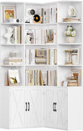 Librería FirFurd de 187 cm con puertas, estantería esquinera con 12 compartimentos, armario para libros en forma de L, vitrina de madera, armario alto, estante con puertas para salón, estudio, oficina, cocina, 187 x 80 x 80 cm, blanco
