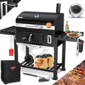 KESSER® Barbacoa de carbón XXL, carro de barbacoa con tapa y termómetro – gran carro de barbacoa de carbón, ahumador con chimenea y ventilación, con rejilla de cocción, rejilla de calentamiento y estante, incluye funda, cepillo y brocha
