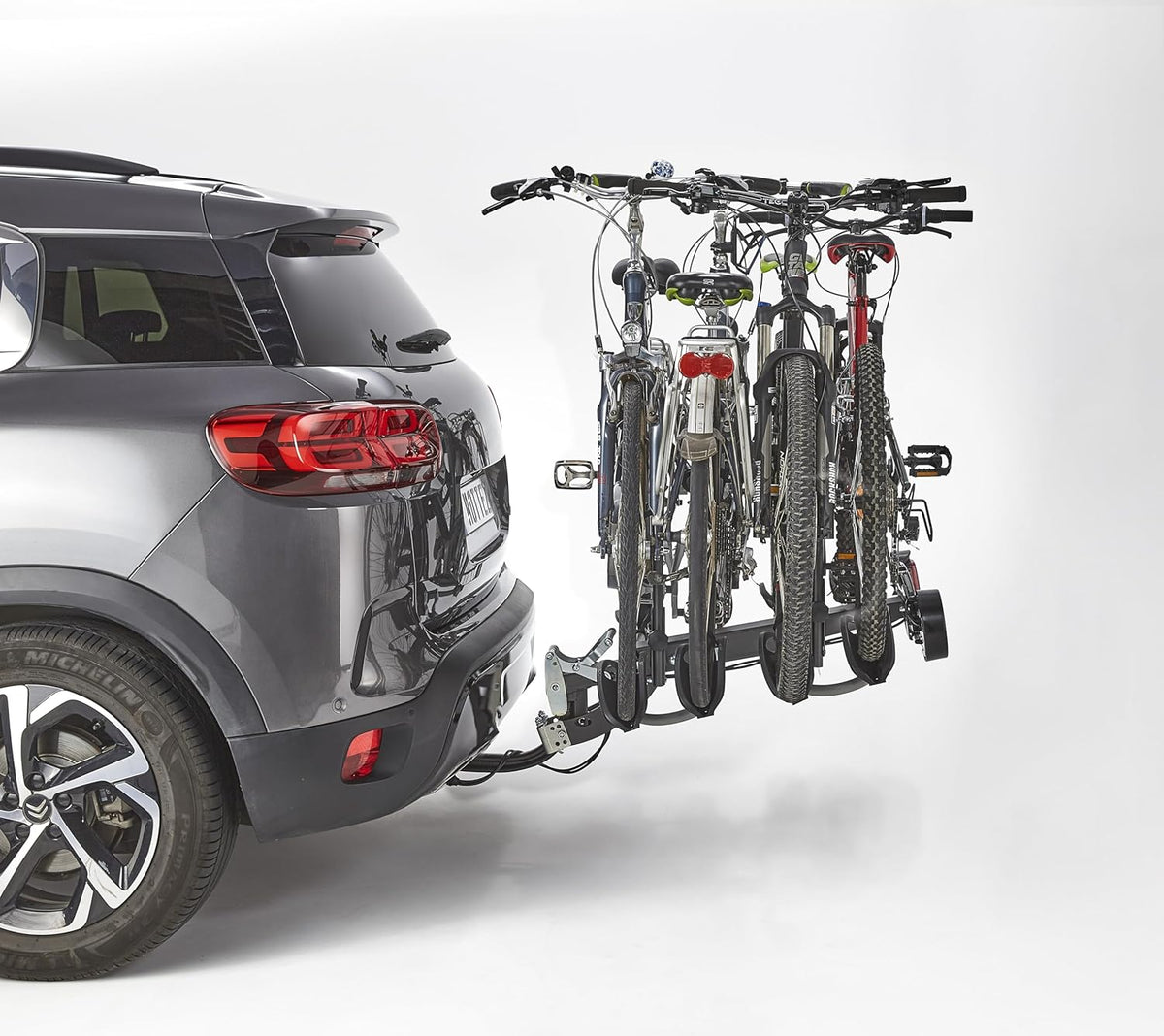 Portabicicletas para 4 bicicletas sobre enganche, abatible Premium Mottez, acero