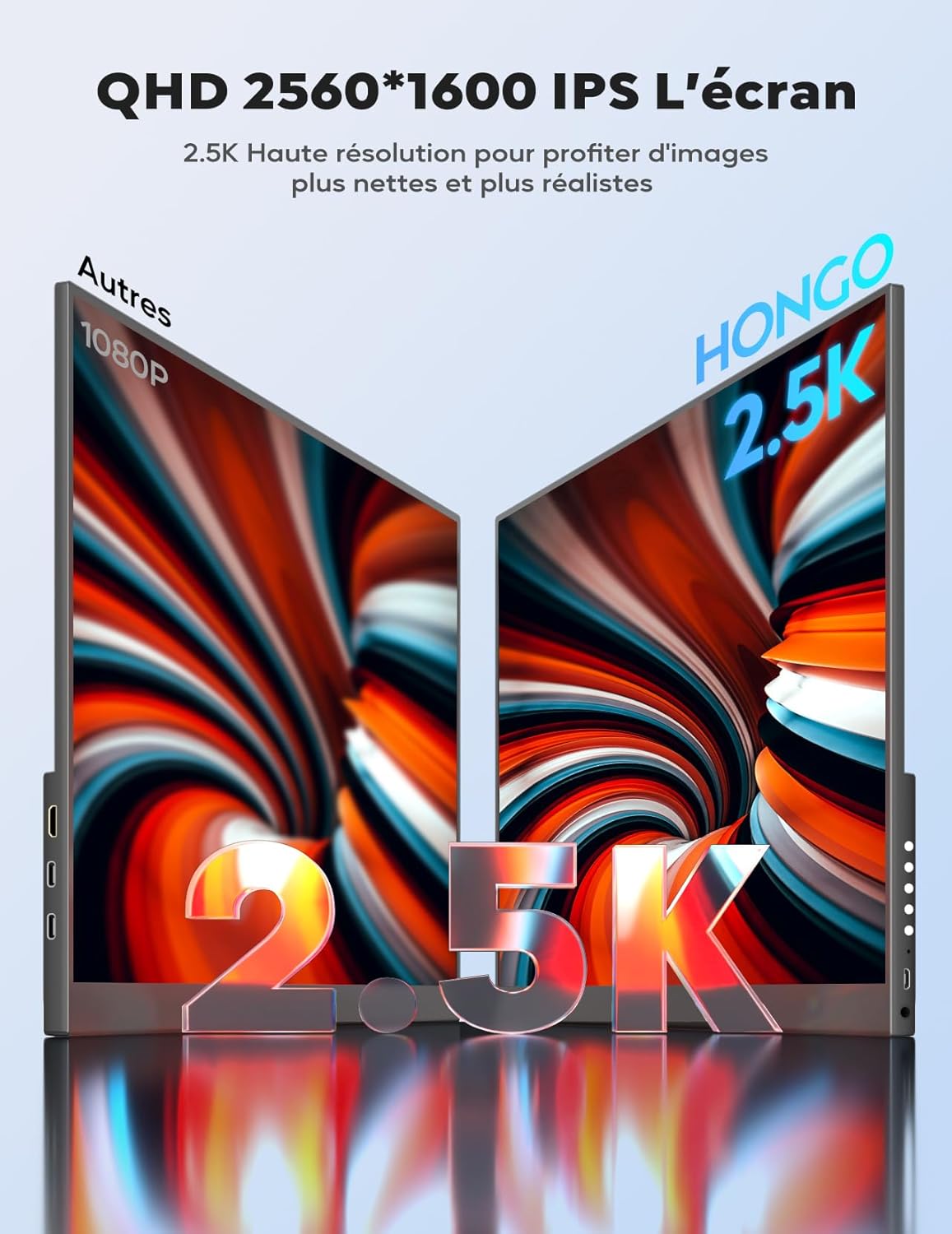 Monitor portátil HONGO 2.5K, pantalla portátil para portátil de 18" IPS, pantalla para PC 100% sRGB, monitor para ordenador portátil, PC, Mac, X-Box, Switch, segunda pantalla portátil USB-C