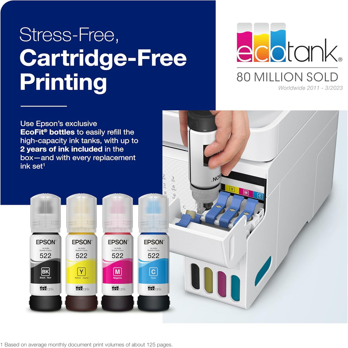 Impresora multifunción inalámbrica Epson EcoTank ET-4800 sin cartuchos con escáner, copiadora, fax, ADF y Ethernet – Ideal para su oficina en casa, color blanco