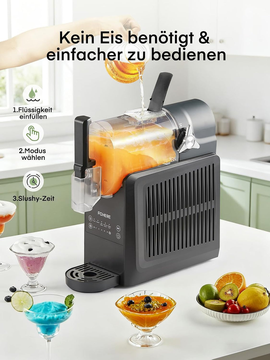 Máquina de granizados FOHERE, máquina de granizados de 2,6 L para el hogar, granizadora con autolimpieza, sin cubitos de hielo y 5 programas inteligentes, para granizados, cócteles helados, frappé, margaritas y batidos