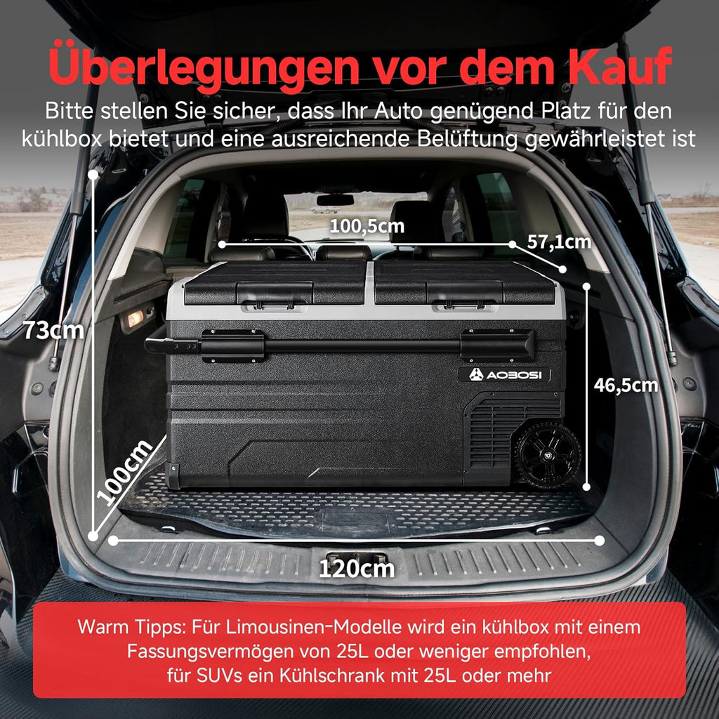 Nevera portátil con compresor de doble zona AAOBOSI 95L, nevera para coche con control por APP WIFI, puerto USB, 12/24 V y 100-240 V, nevera con compresor de -20 °C a 20 °C para coche, camión, barco, autocaravana, camping, puerta doble
