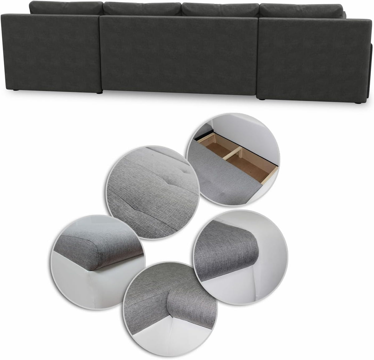 Sofnet conjunto de sofá en forma de U Faris con función de dormir - sofá, sofá cama con arcón, conjunto de sofá con función cama, sofá grande, sofá cama (negro + grafito (Madryt 1100 + Inari 94))