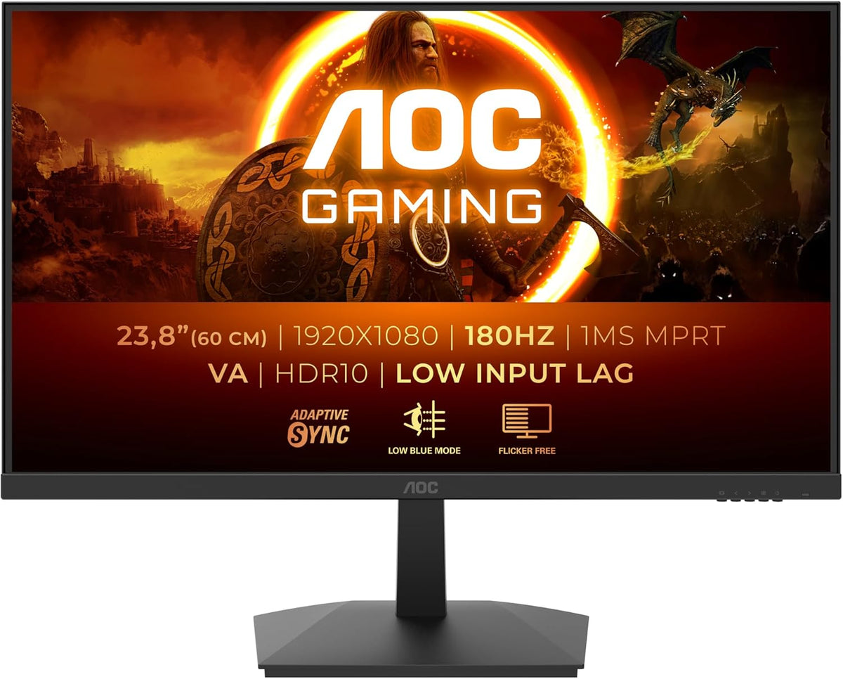 AOC Gaming 24G15N, Monitor Full HD de 24 pulgadas, 180 Hz, VA rápido, 1 ms, sincronización adaptativa, HDR10, baja latencia de entrada (1920 x 1080, HDMI 2.0, DisplayPort 1.4)