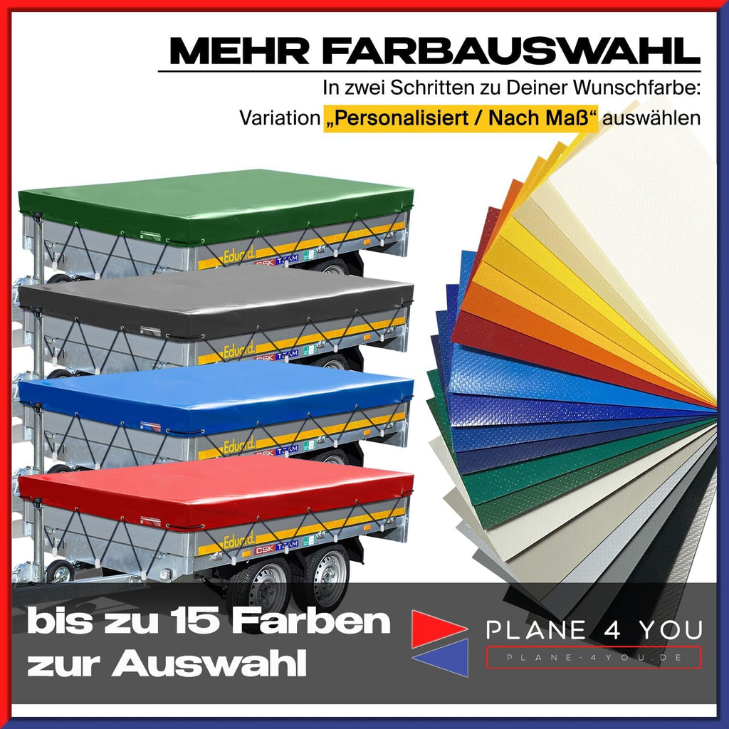 Eduard Lona para remolque de calidad superior - 506 x 220 cm - Dimensiones interiores - Lona azul lacada brillante - Lona plana para remolque de coche - Lona de PVC impermeable con accesorios