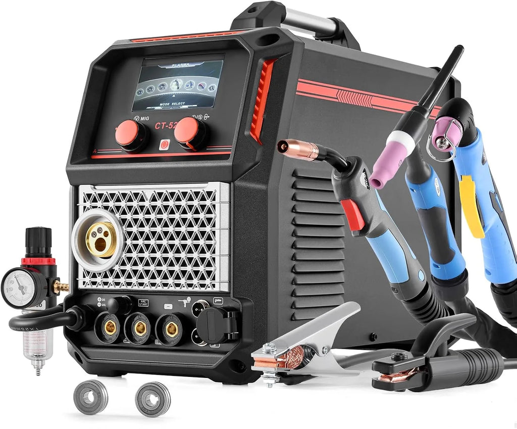VEVOR Zestaw do cięcia plazmowego 5 w 1 – CUT/TIG/Gas MIG/Flux MIG/MMA, bezdotykowa maszyna do cięcia plazmowego 50 A i zgrzewarka synergiczna 200 A, aluminiowa spawarka impulsowa 110 V/220 V