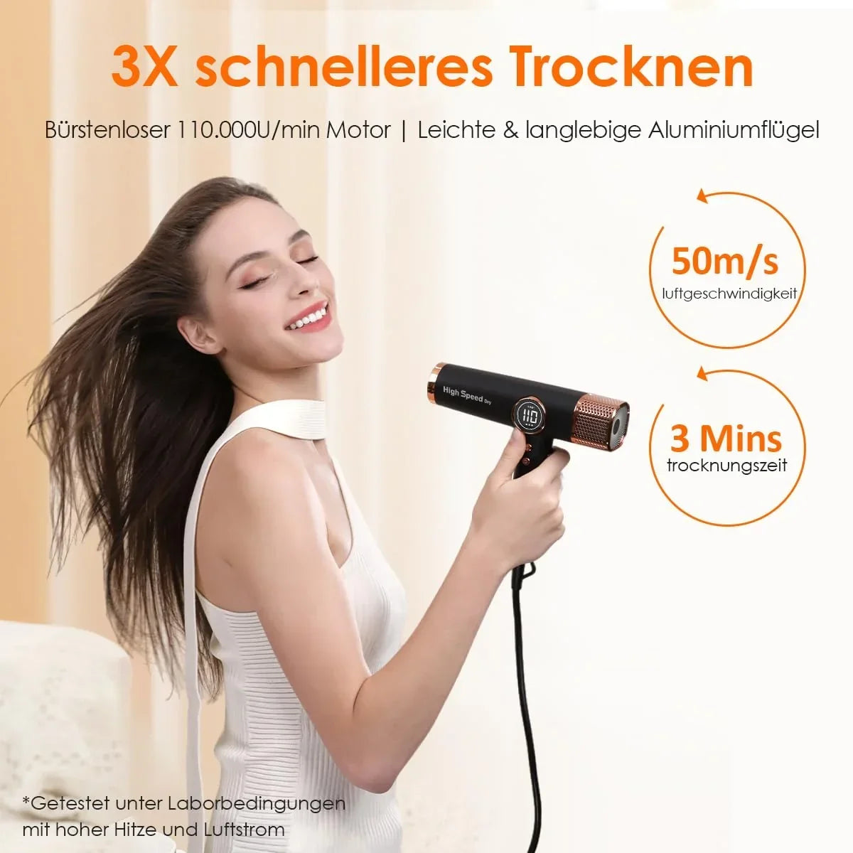 Secador de pelo Faszin con tecnología iónica, motor sin escobillas de 110.000 RPM, secado rápido, silencioso, pantalla LED, accesorios magnéticos, negro