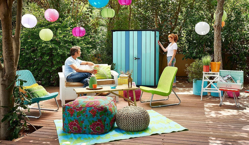 Arcón de jardín Keter High Store Plus, capacidad de 1400 l, dimensiones exteriores an/prof/al 140x73,6x170,4 cm, material Duotech, pintable, impermeable, resistente a la intemperie y de fácil mantenimiento