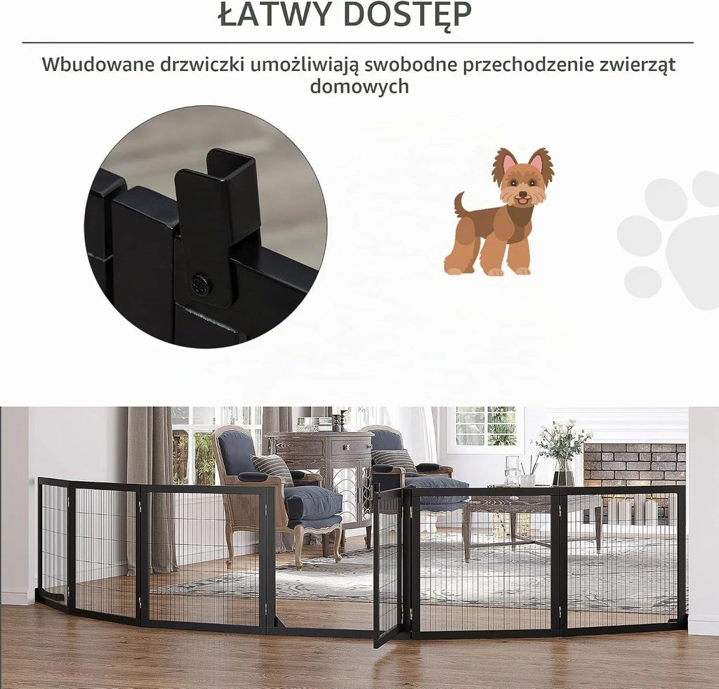 PawHut Brama dla psa regulowana wolnostojąca 70x432 cm Czarny
