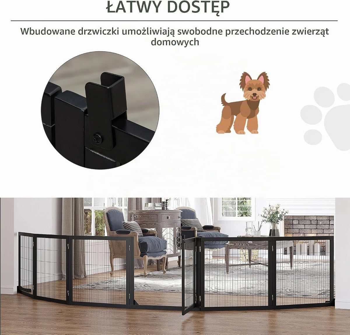 PawHut Brama dla psa regulowana wolnostojąca 70x432 cm Czarny
