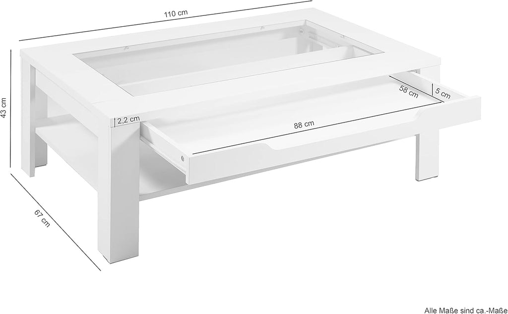 Mesa de centro Ralph de byLIVING / aspecto de madera vieja de roble marrón oscuro / mesa de sofá con incrustaciones de vidrio y un cajón espacioso en marrón / mesa auxiliar con mucho espacio de almacenamiento / An 110, Al 43, Pr 67 cm