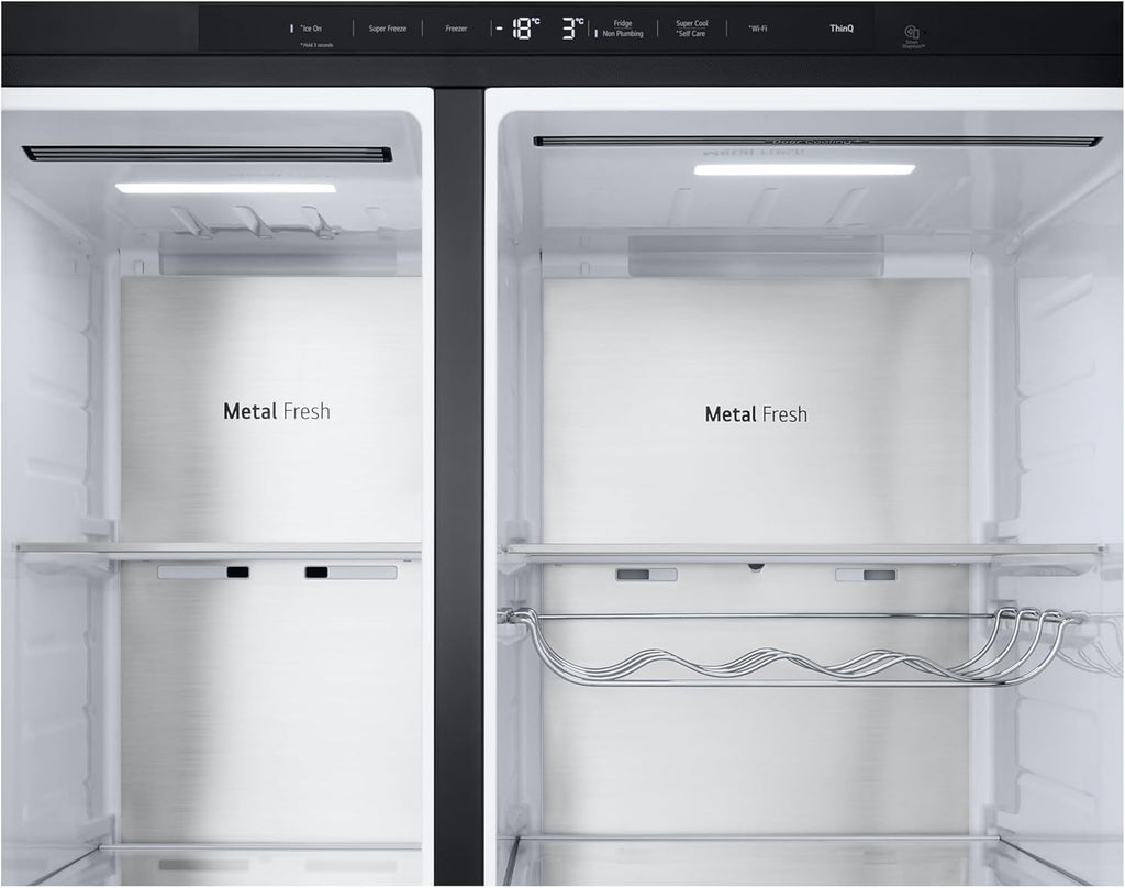 Frigorífico Side by Side LG GSGV81PYLL, Clase E, 635 L, Instaview, frigorífico con congelador, dispensador de hielo, hielo picado y agua, Total NoFrost, compresor Smart Inverter, Wi-Fi