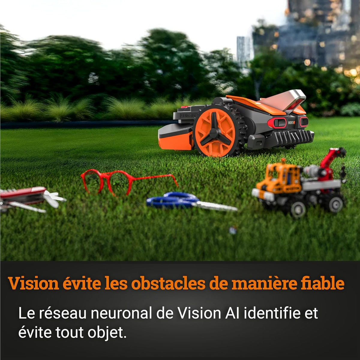 WORX LANDROID Vision WR202E, Robot cortacésped inalámbrico sin cable perimetral, 250 m² (máx. 350 m²), instalación en 30 min, cámara 4K + IA adaptativa, evita todos los obstáculos, corte de bordes, multizona
