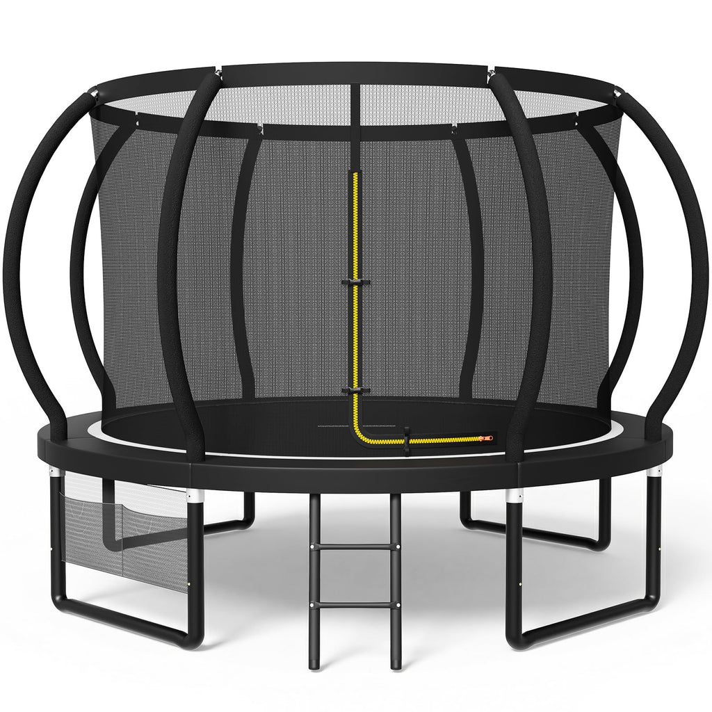Cama elástica infantil para jardín Devoko Ø 228/305/366/427/488 cm con certificado GS, red de seguridad, forma redonda, escalera y bolsa para zapatos