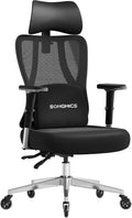 SONGMICS Ergonomiczny fotel biurowy, fotel gamingowy, regulowane podparcie lędźwiowe, zagłówek, podłokietniki, odpowiedni dla osób o różnych gabarytach, nośność do 150 kg, kolor czarny OBN067BH01