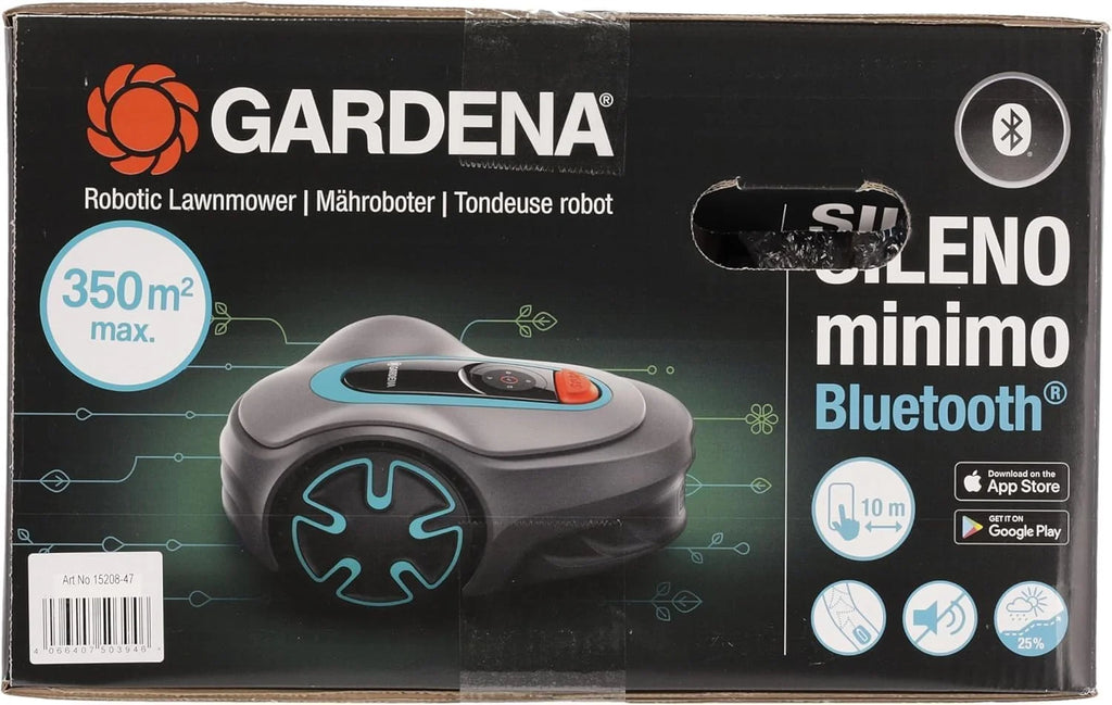 Gardena robot koszący SILENO minimo 350 zestaw: Robot koszący 350 m², sterowany przez aplikację Gardena Bluetooth, wysokość koszenia 20 do 45 mm, SilentDrive 15208-47, 350m
