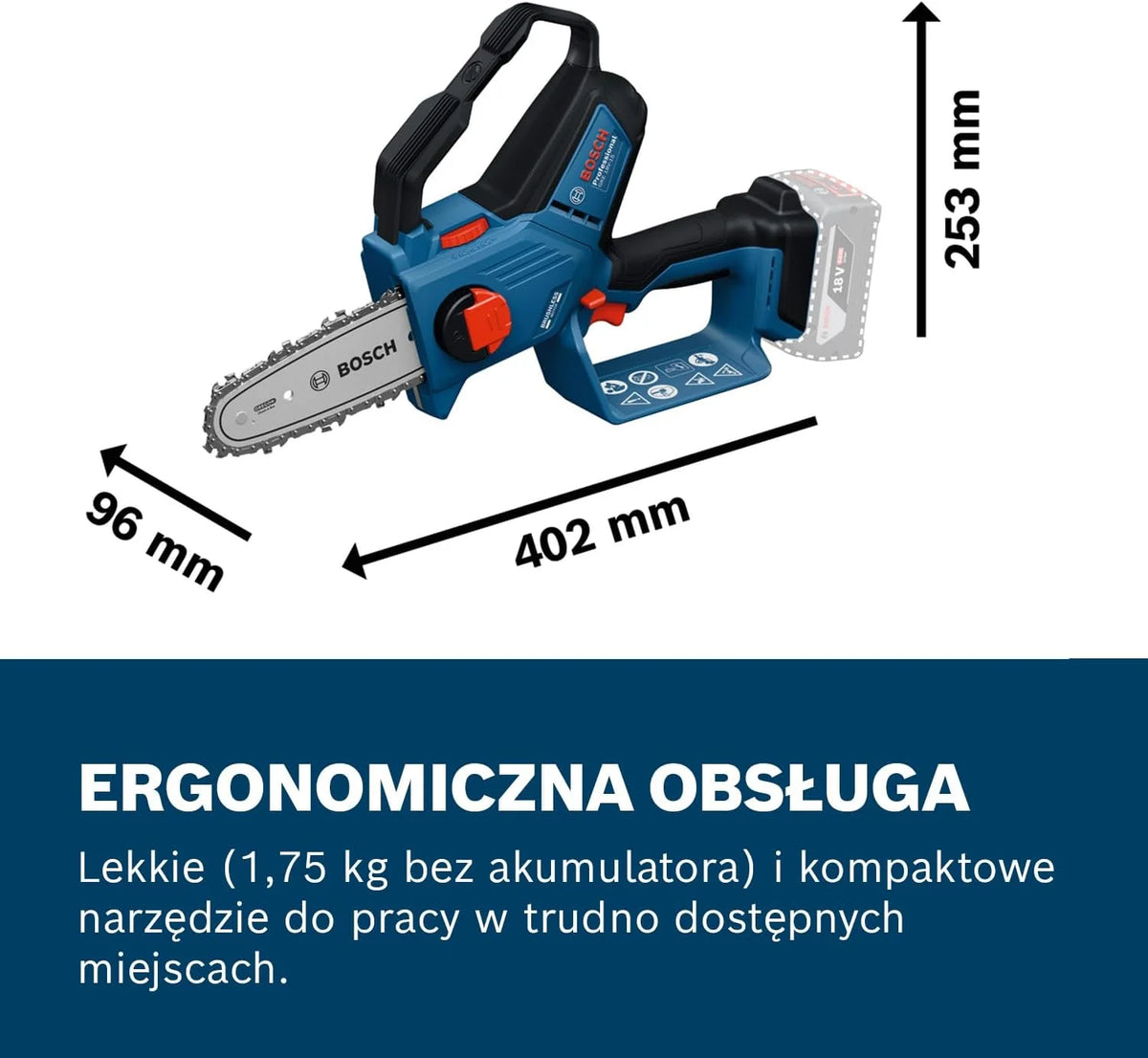 Bosch Piła łańcuchowa akumulatorowa GKE 18V-15 18 V, bez akumulatora