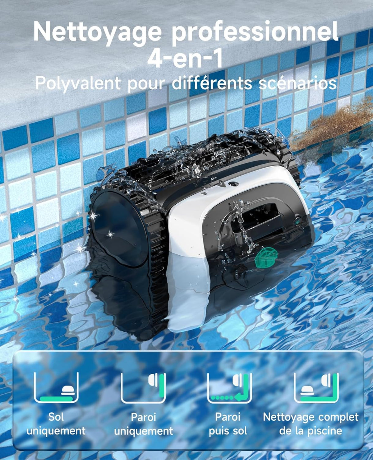 WYBOT C1 Robot limpiafondos para piscinas, fondo y paredes, 150 min, aspiradora de piscina con planificación inteligente de rutas, limpieza totalmente automática del suelo, limpieza rápida de 150 m² (verde y blanco)