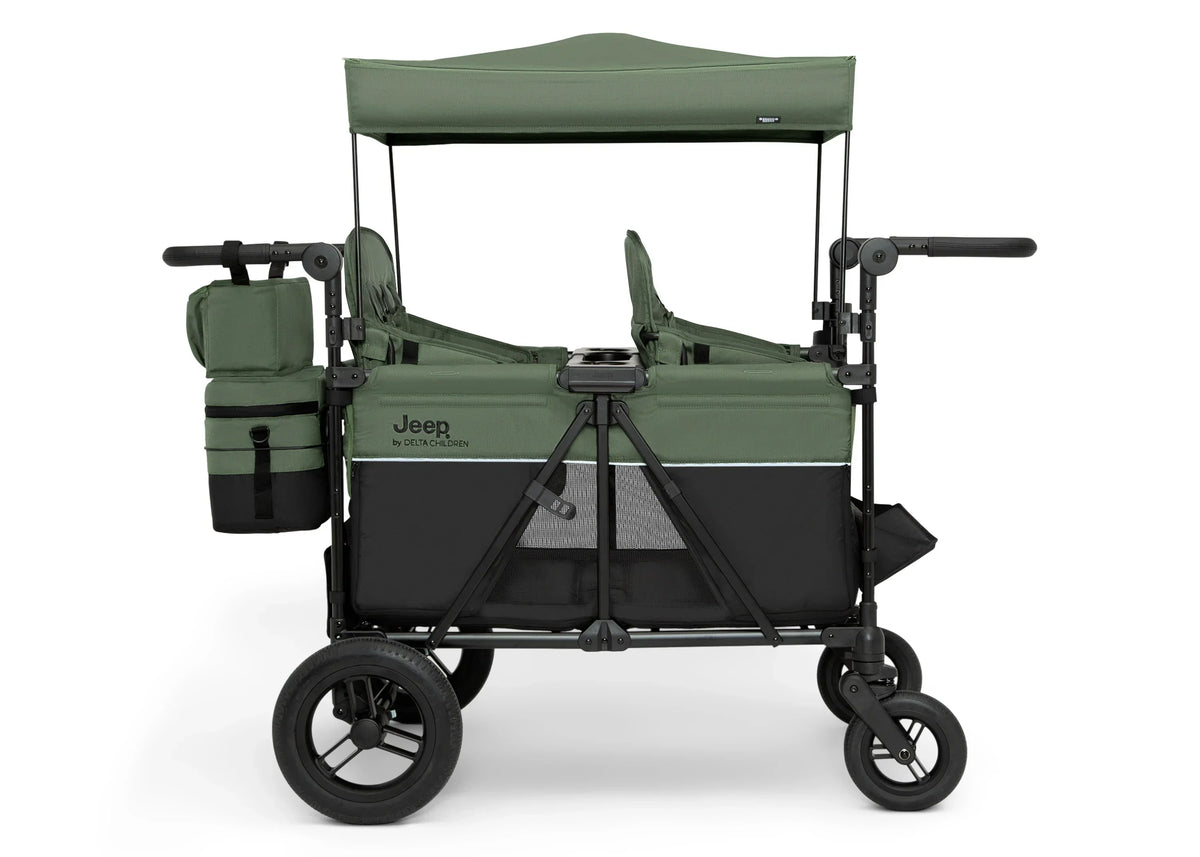 Jeep Wrangler Deluxe Stroller Wagon for 4 Kids – Removable Canopy, Cooler Bag, Modular Seats, XXL Storage, All-Terrain Tires, Adjustable Handlebars