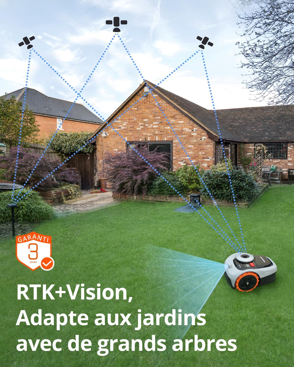 Segway Navimow i105E y Garaje S, Robot cortacésped sin cable perimetral, rec. 500 m², máx. 600 m², robot cortacésped RTK+Vision, cartografía automática por IA, límite virtual, gestión multizona